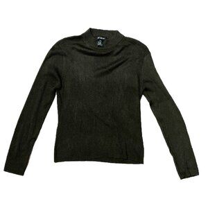 Vintage Grace Women Dark Olive Silk Long Sleeve Thermal Shirt sz Petite Small